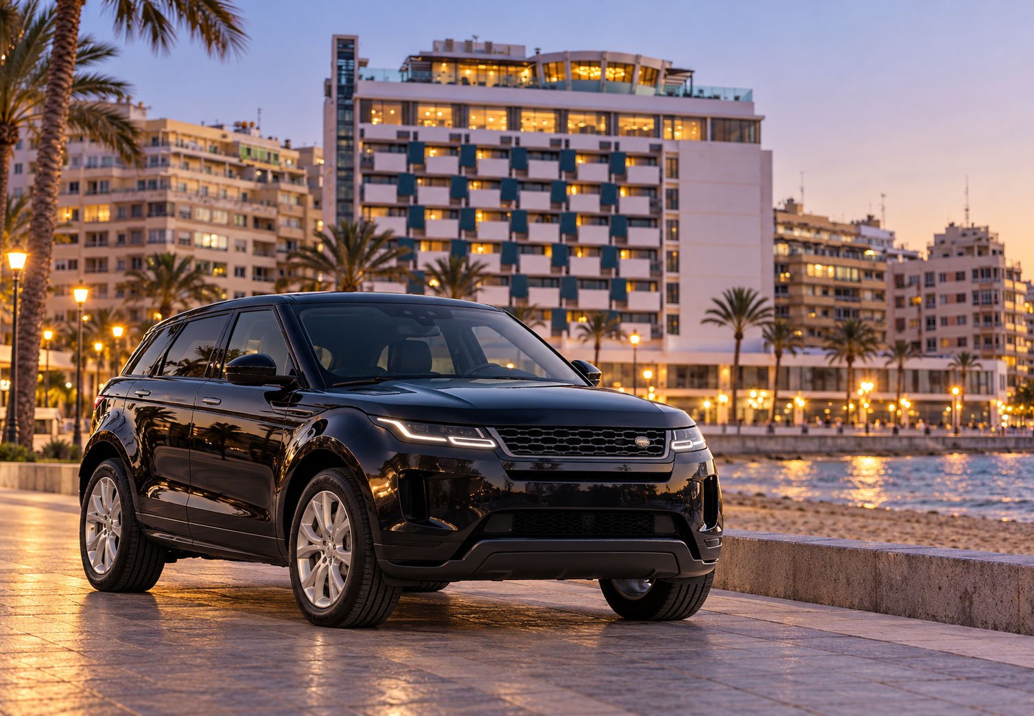 Location Range Rover Evoque 2 Luxury-SUV-at-Twilight-Waterfront