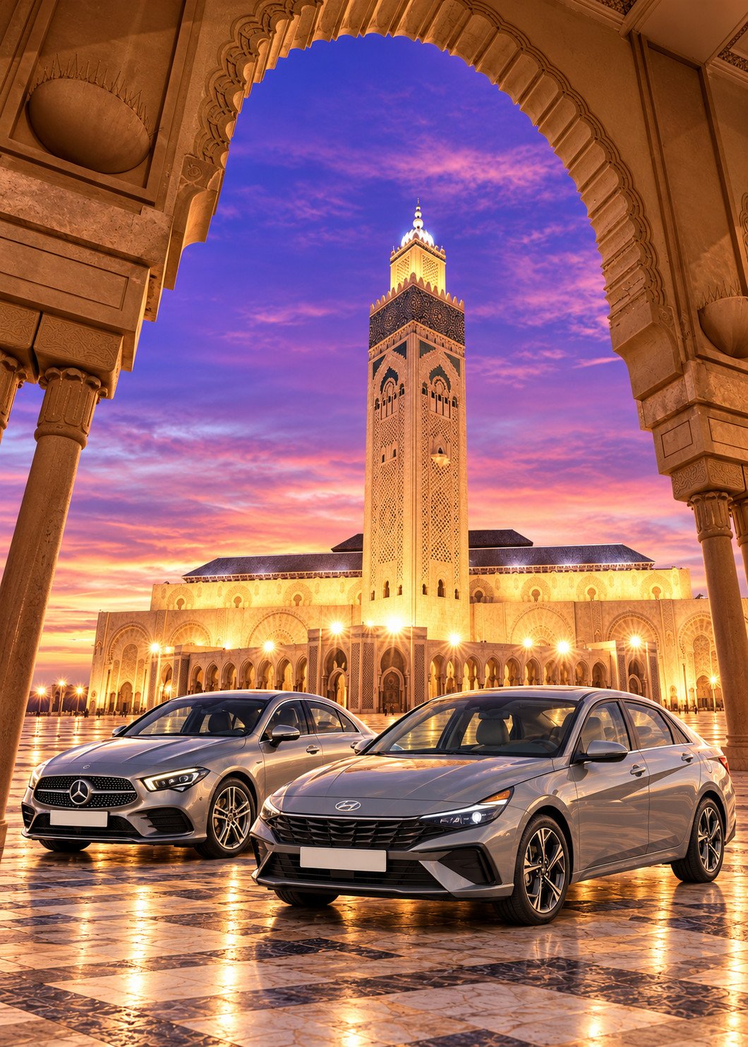 Transport touristique à Rabat 8 Silver Cars Beneath Casablanca s Golden Arch